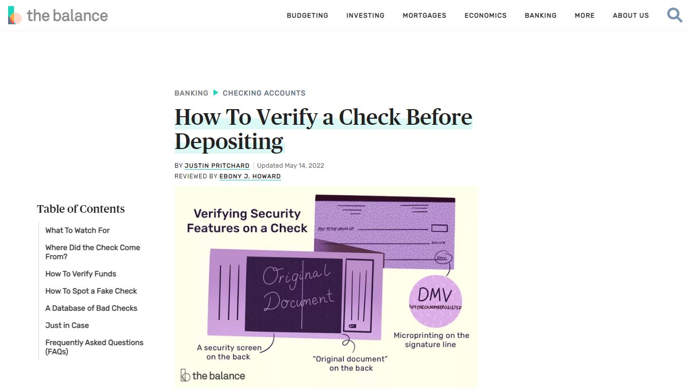 How To Verify a Check Before Depositing - The Balance